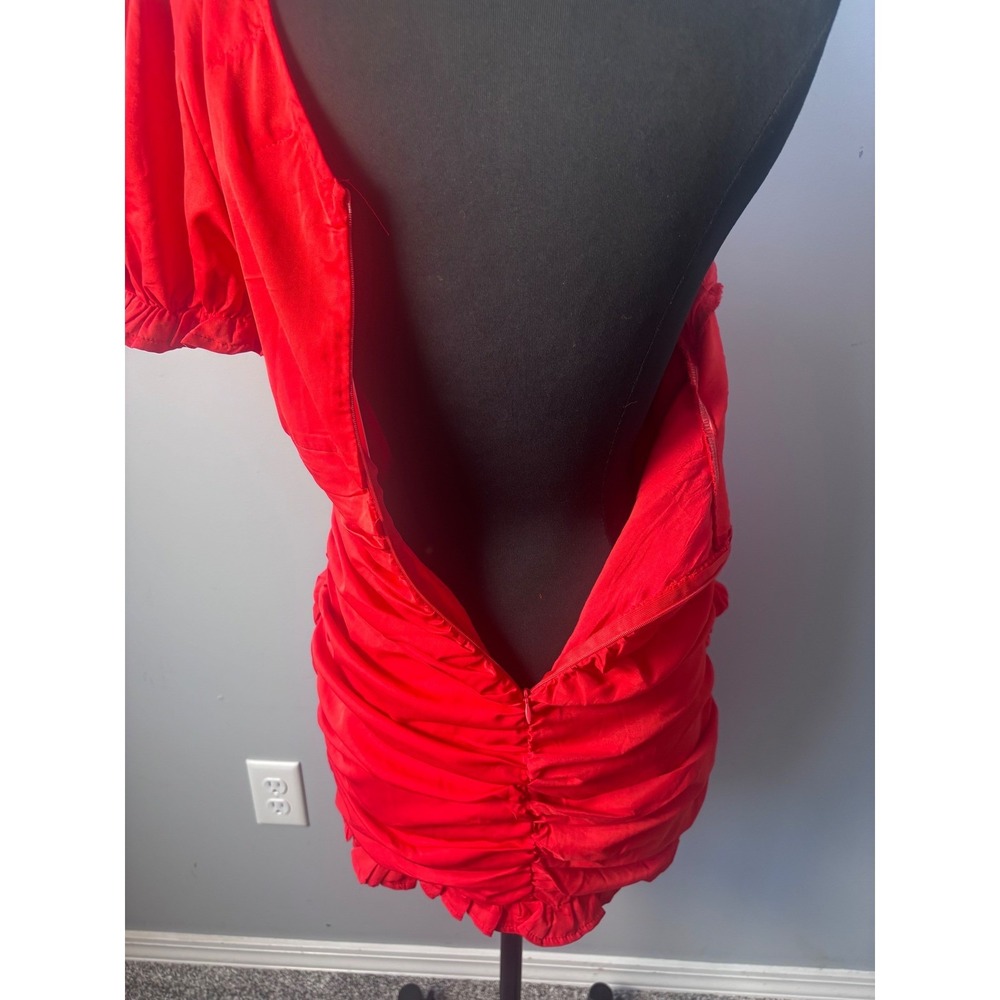 Hello Molly Red One Shoulder Ruched Puff Sleeve Mini‎ Dress US 8 nwt - Picture 9 of 16